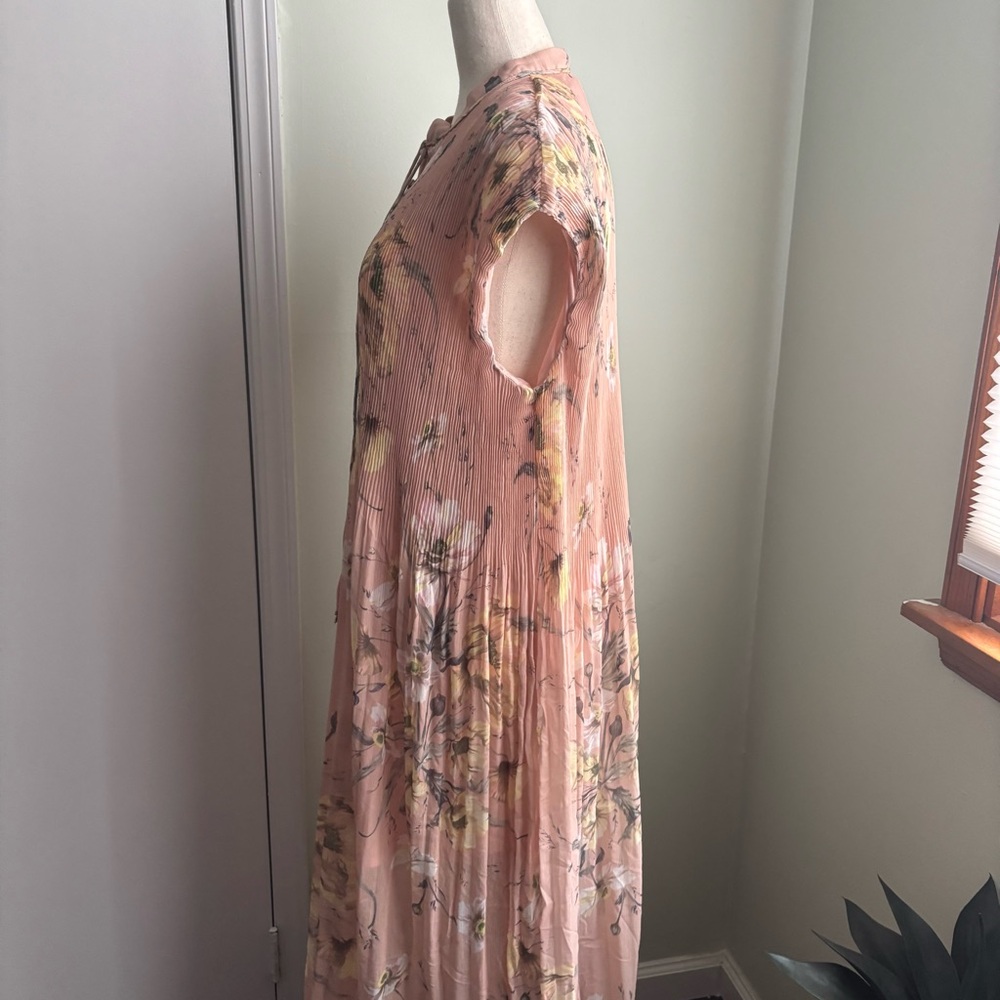H&M Blush Pink Floral Pleated Maxi Dress size 10 euc - Picture 6 of 10
